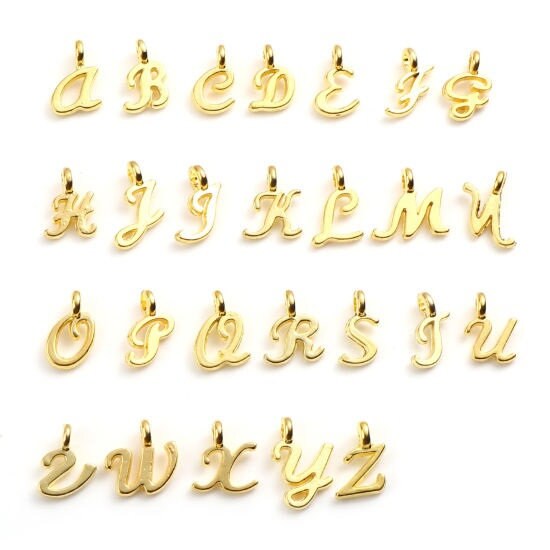 Gold Letter charms, gold plated alpabet pendant charms, small initial letter charms A-Z full set of charms or individual letters