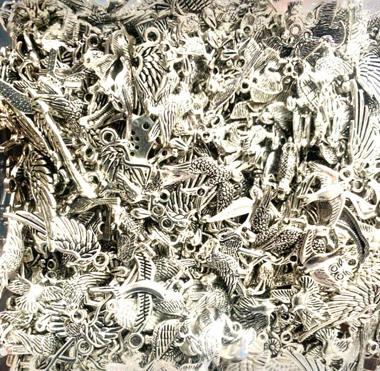 Bird charm mix, wings and feather charms lot feathered friend charm mix assorted mixed lot of mixed sizes and styles bird cages