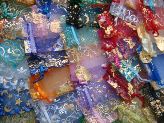 Organza bag  mix, assorted colors , sizes and patterns,  mixed sizes and colors