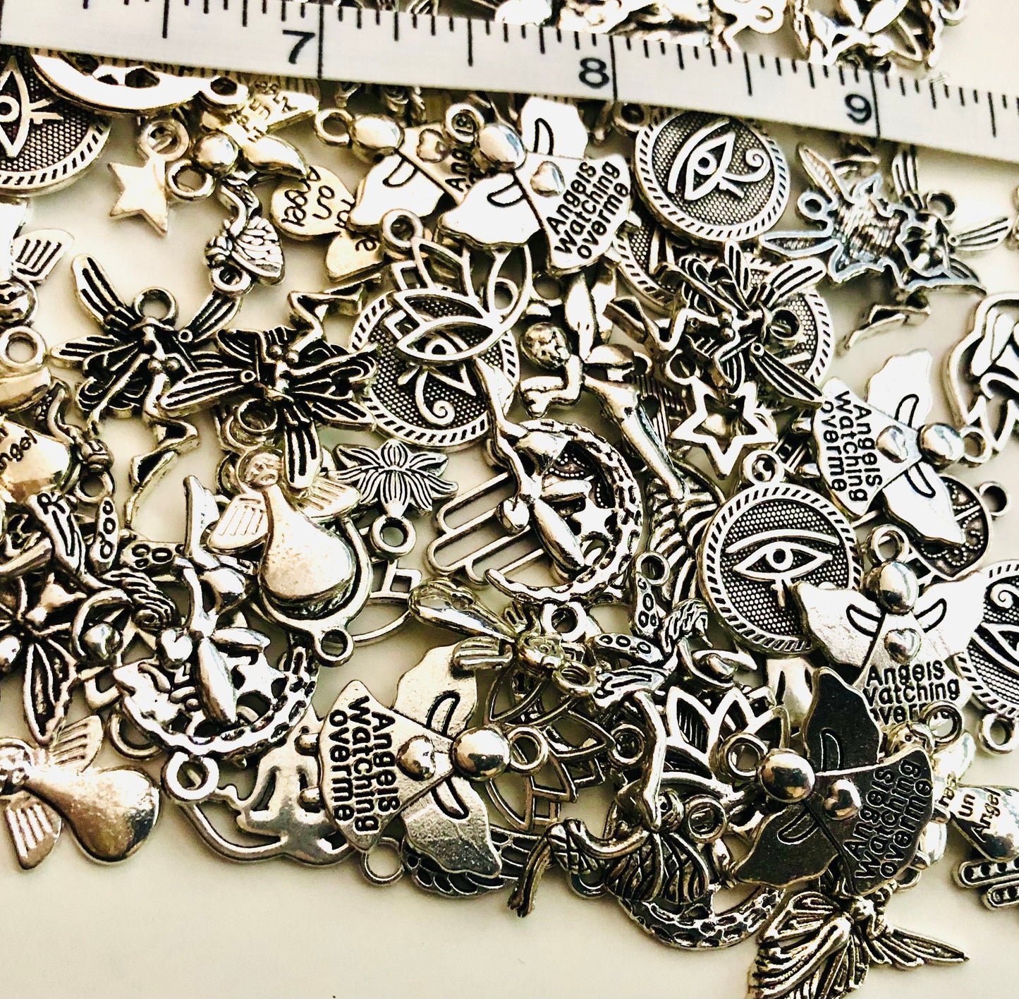 Fairy charm mix, spiritual charms, fairy and angel with evil eyes, hamsa and lotus flower charms