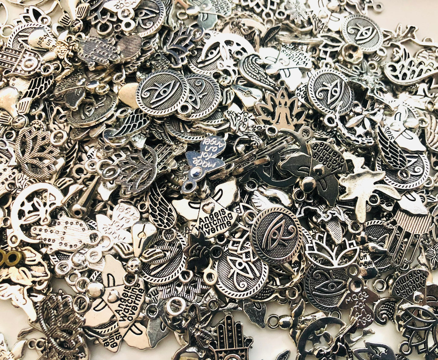 Fairy charm mix, spiritual charms, fairy and angel with evil eyes, hamsa and lotus flower charms