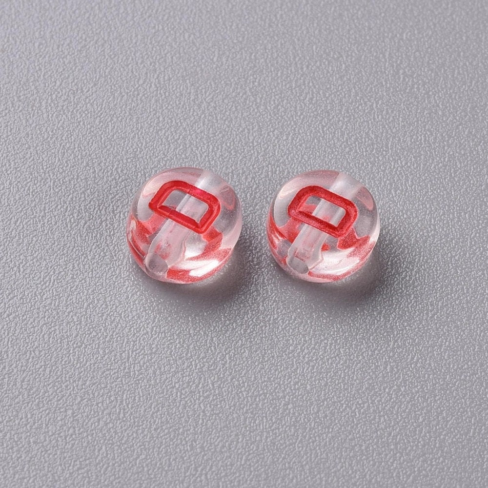 Clear letter with RED letters alpahabet Beads Round Acrylic 7mm letter beads Pick your beads bulk bead lot clear letter lot
