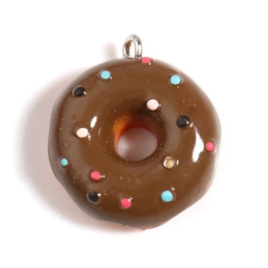 Donut charm chocolate covered doughnut with sprinkles, charm with pendant or keychain bail food charm