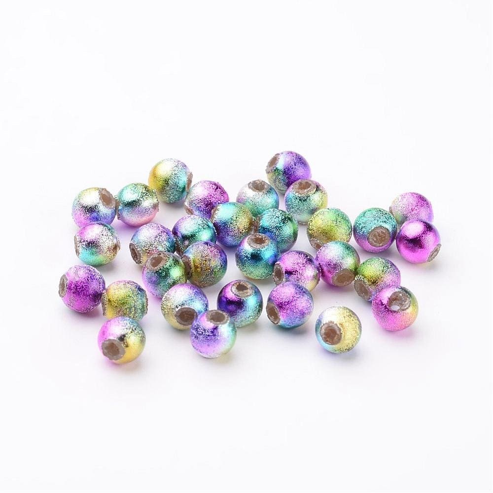 Rainbow acrylic bead, patterned 6mm acrylic metallic beads, assorted colors with texture light weight bead
