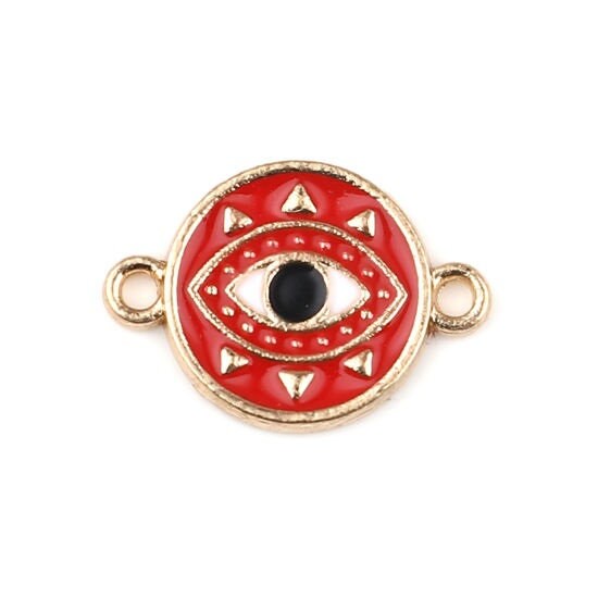 Red Evil eye charms gold enamel eye Charms enamel color pieces gold plated charm connector charms