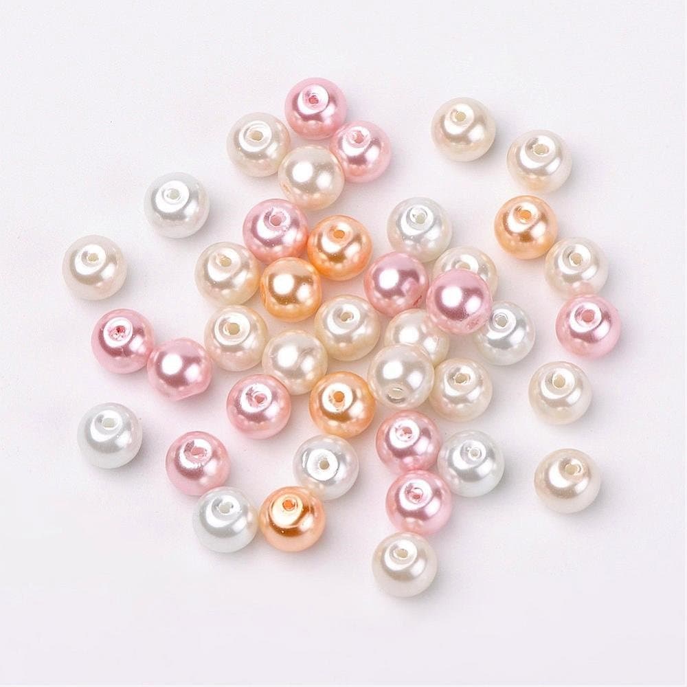 Pastel Glass pearl beads, 8mm pearlized glass beads pale pink white cream peach variety mix of shades mix colored beads