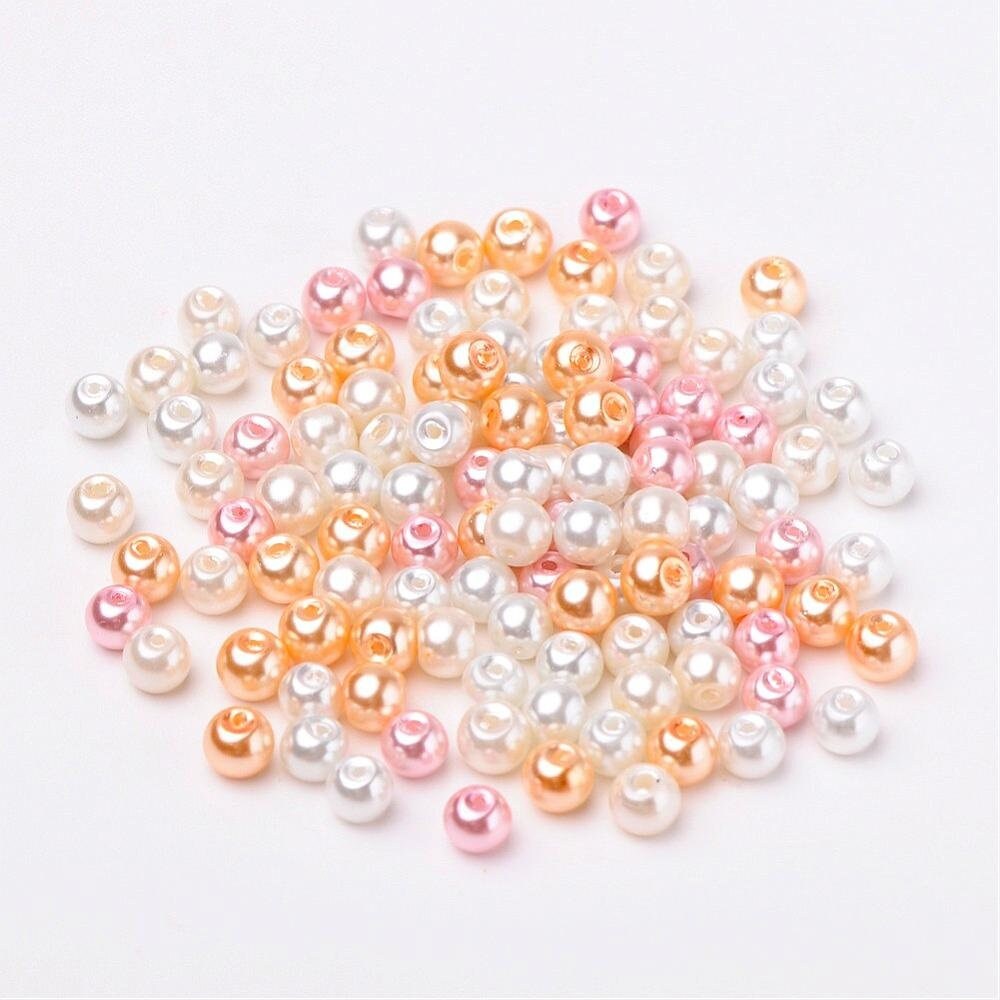 Pastel Pearl Glass pearl beads, 6mm pearlized glass beads faux pearl mixed shades of pastels pinks and peaches