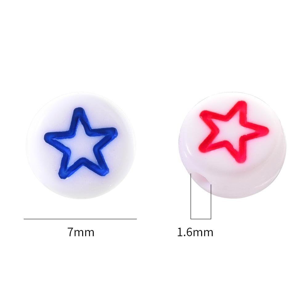 Galaxy beads, moon and star bead mix, white and blue 7mm acrylic beads, fits 7mm alphabet beads