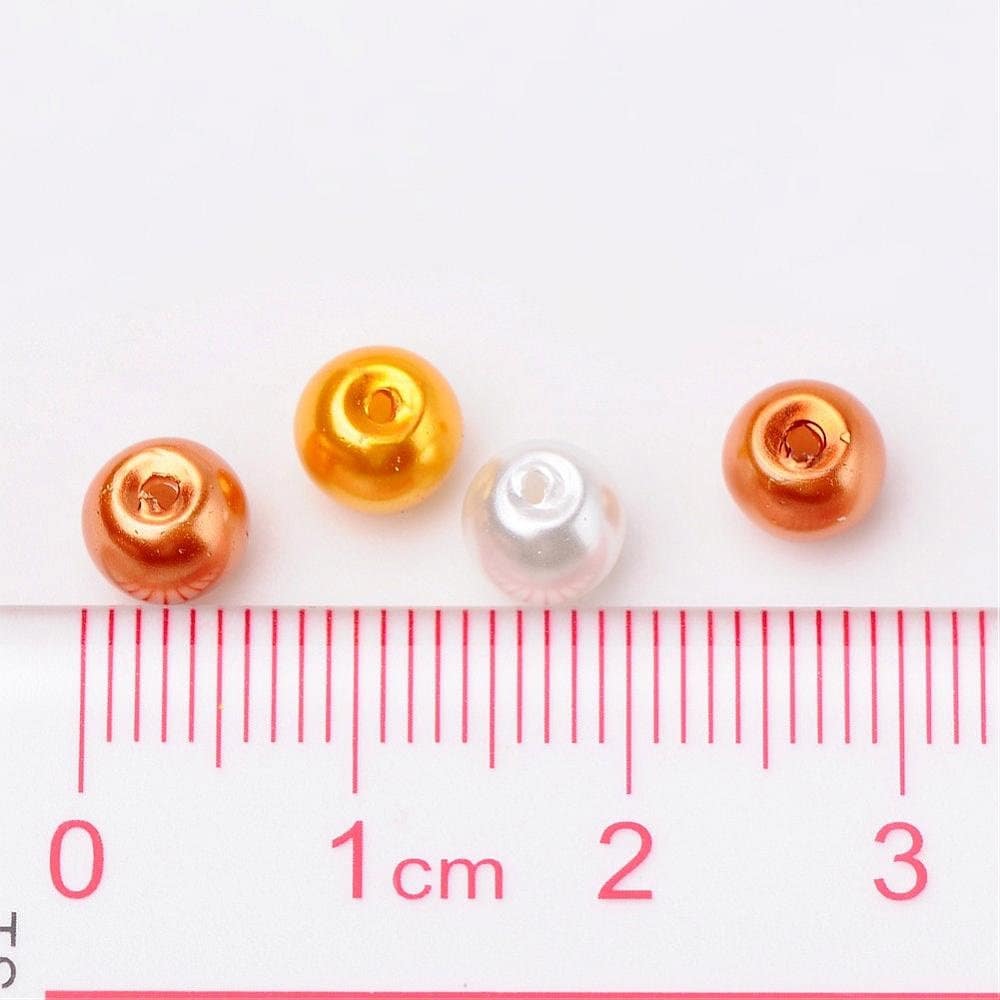 Gold theme Glass pearl beads, 6mm pearlized glass beads, gold white and caramel pearl shades colored beads