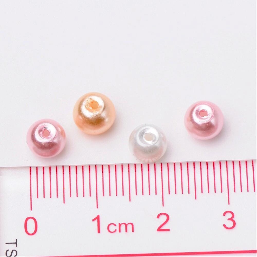 Pastel Pearl Glass pearl beads, 6mm pearlized glass beads faux pearl mixed shades of pastels pinks and peaches