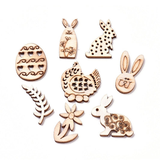 Easter charm mix, Wooded diy Charm 8 style mix  crafting wood, laser cut unpainted easter charms