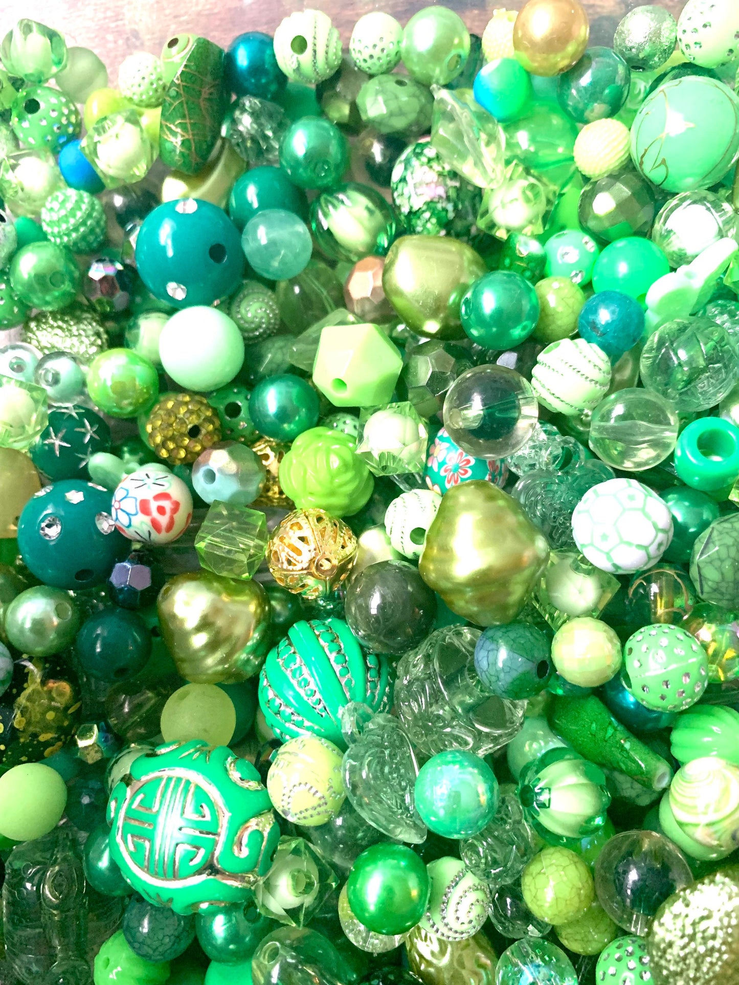 Green bead soup mix, beads bulk mix acrylic assorted beads Green theme blend of mixed sizes and shades different shapes and sizes