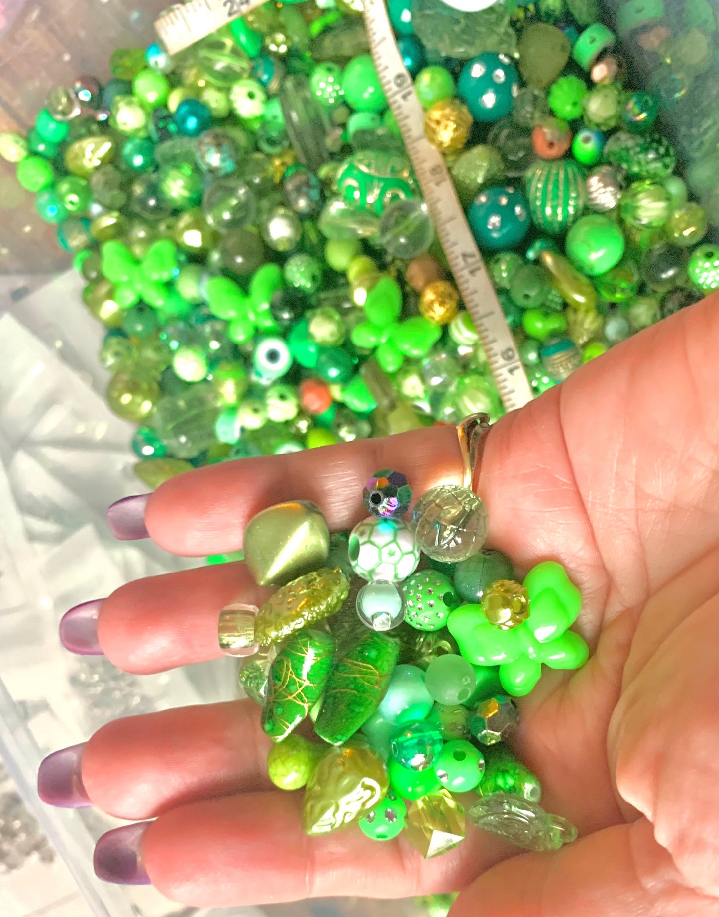 Green bead soup mix, beads bulk mix acrylic assorted beads Green theme blend of mixed sizes and shades different shapes and sizes