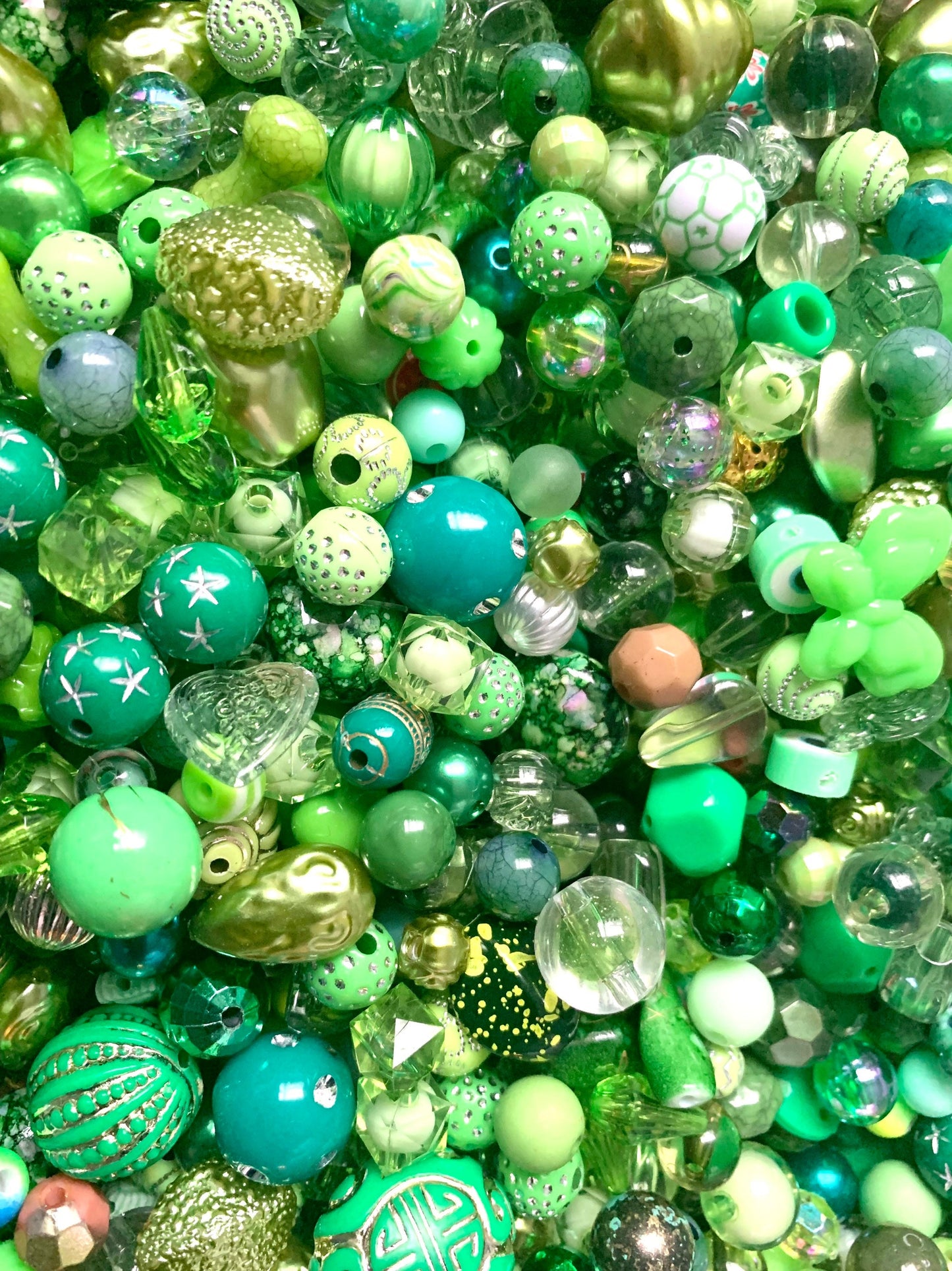 Green bead soup mix, beads bulk mix acrylic assorted beads Green theme blend of mixed sizes and shades different shapes and sizes