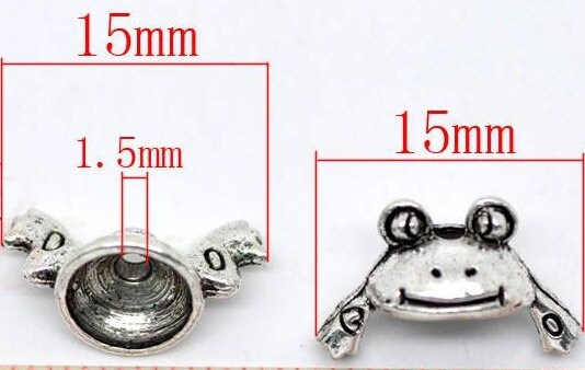 Silver Frog Bead Cap 2 piece sets detailed 3D pattern with eyes and feet top and bottom detailed frog sets frogs charm
