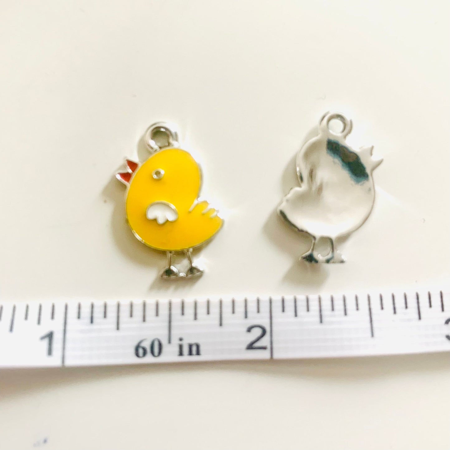 Easter chick charms, yellow enamel bird, pendant charm silver back bird charms, easter theme charms