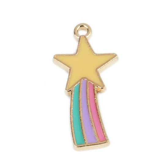 Rainbow charm, enamel star long gold plated charm, pendants and keychains