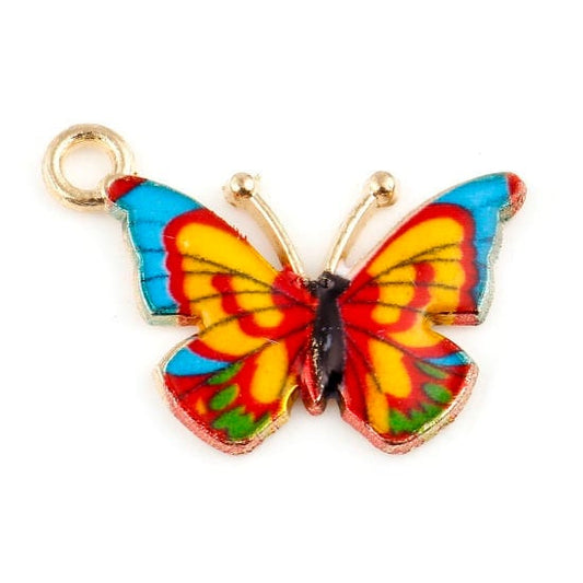 Butterfly charm, enamel gold plated charm in orange yellow with blue accent, small charm, good for earrings or pendant