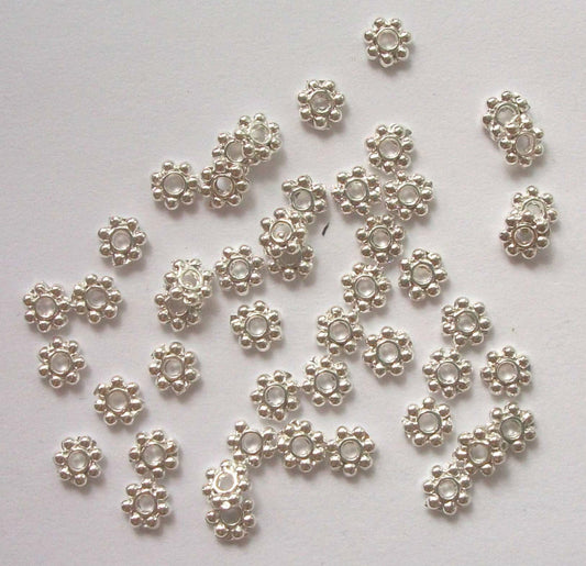 Silver plated Flower Daisy Spacers 4mm bead spacer lot silver flower spacer small diasy spacer