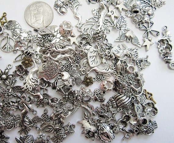 Bulk Charms mix, assorted  pendant and jewelry charms, silver mix craft charms