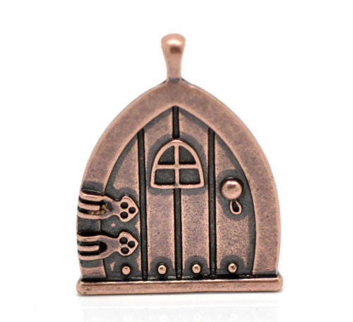 Fairy Doors Tibetan Antique Style House Charm Pendant large Copper Tone