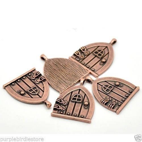 Fairy Doors Tibetan Antique Style House Charm Pendant large Copper Tone