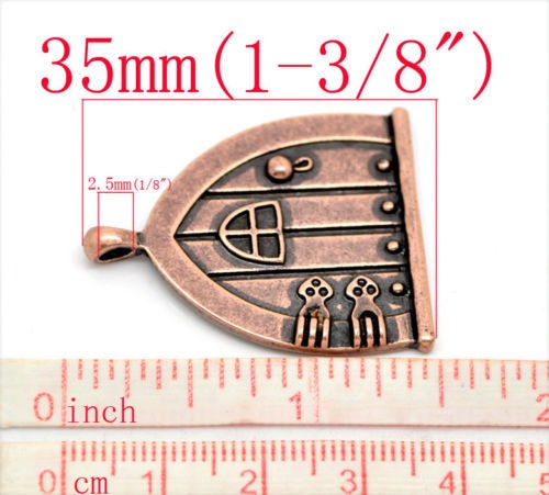 Fairy Doors Tibetan Antique Style House Charm Pendant large Copper Tone