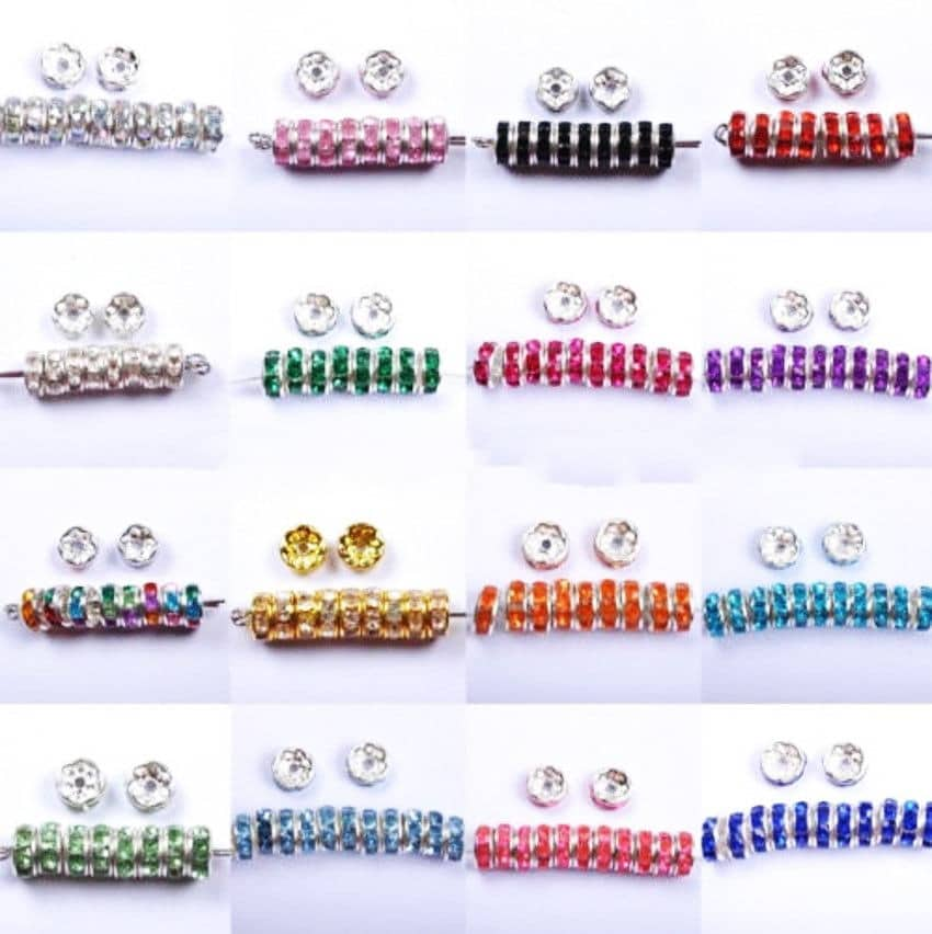 Rondelle spacers, rhinestone spacers, plated 8mm crystal bead spacers,  assorted mixed colors