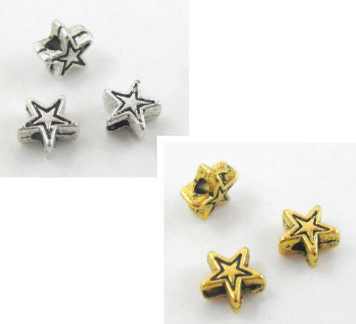 Star spacer bead, Tiny Silver star metal beads,  antique silver tone 4mm bead engraved pattern bead