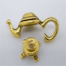 Teapot Bead Cap, gold 3D charm with top and bottom, two piece sets