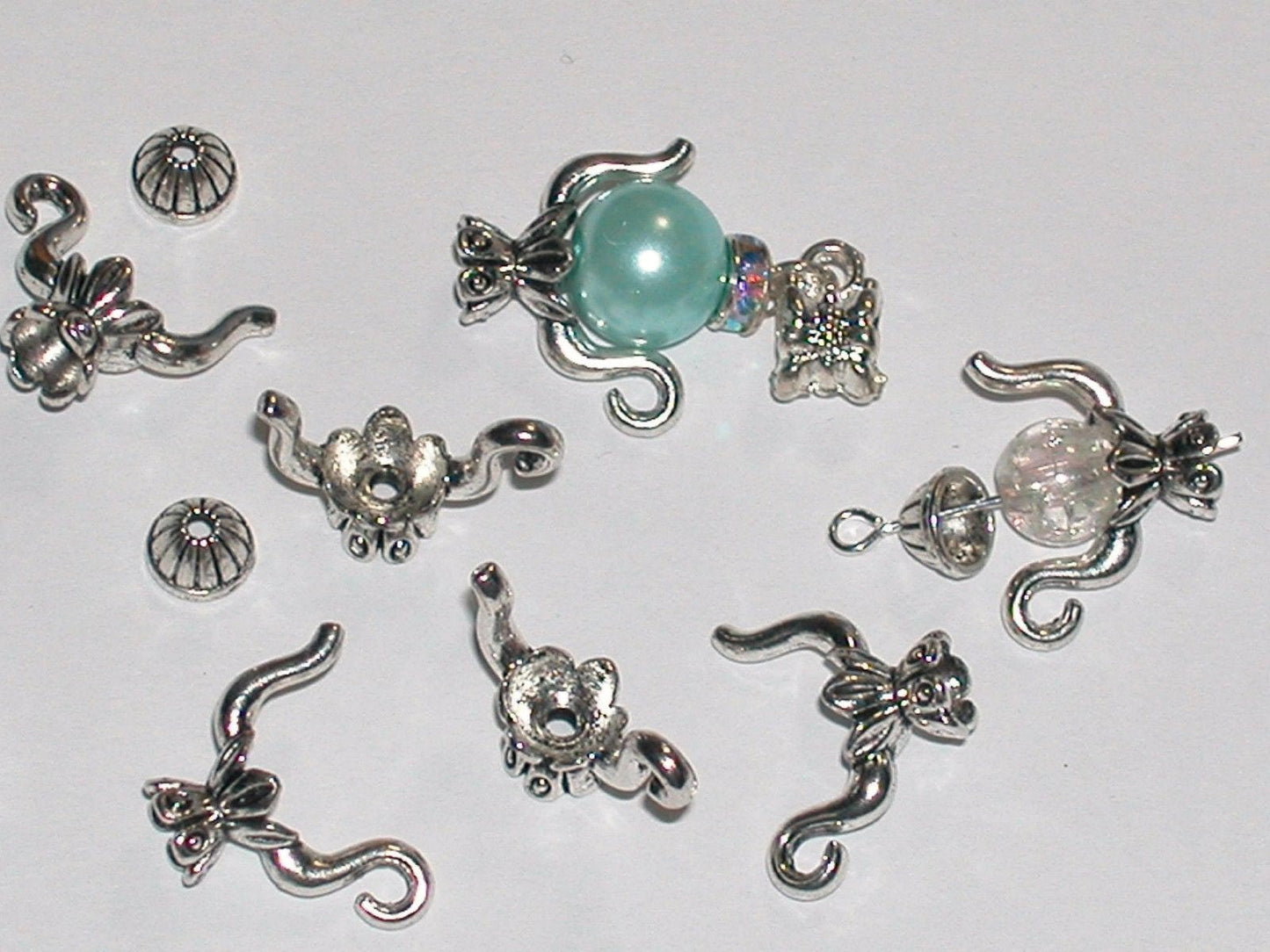 Silver teapot bead cap , fancy Genie style 3D charm with top and bottom, two piece sets