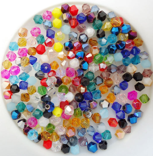 4mm bicone bead assorted colors Rainbow Mix Irridescent AB  Bicone  variety of colors glass bulk bead