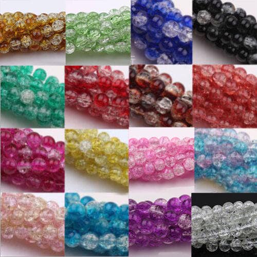 Glass crackle beads, 4mm  assorted colors, clear shades with bubble cracks bulk mix