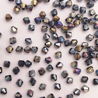 Bicone beads, 4mm acrylic black AB beads