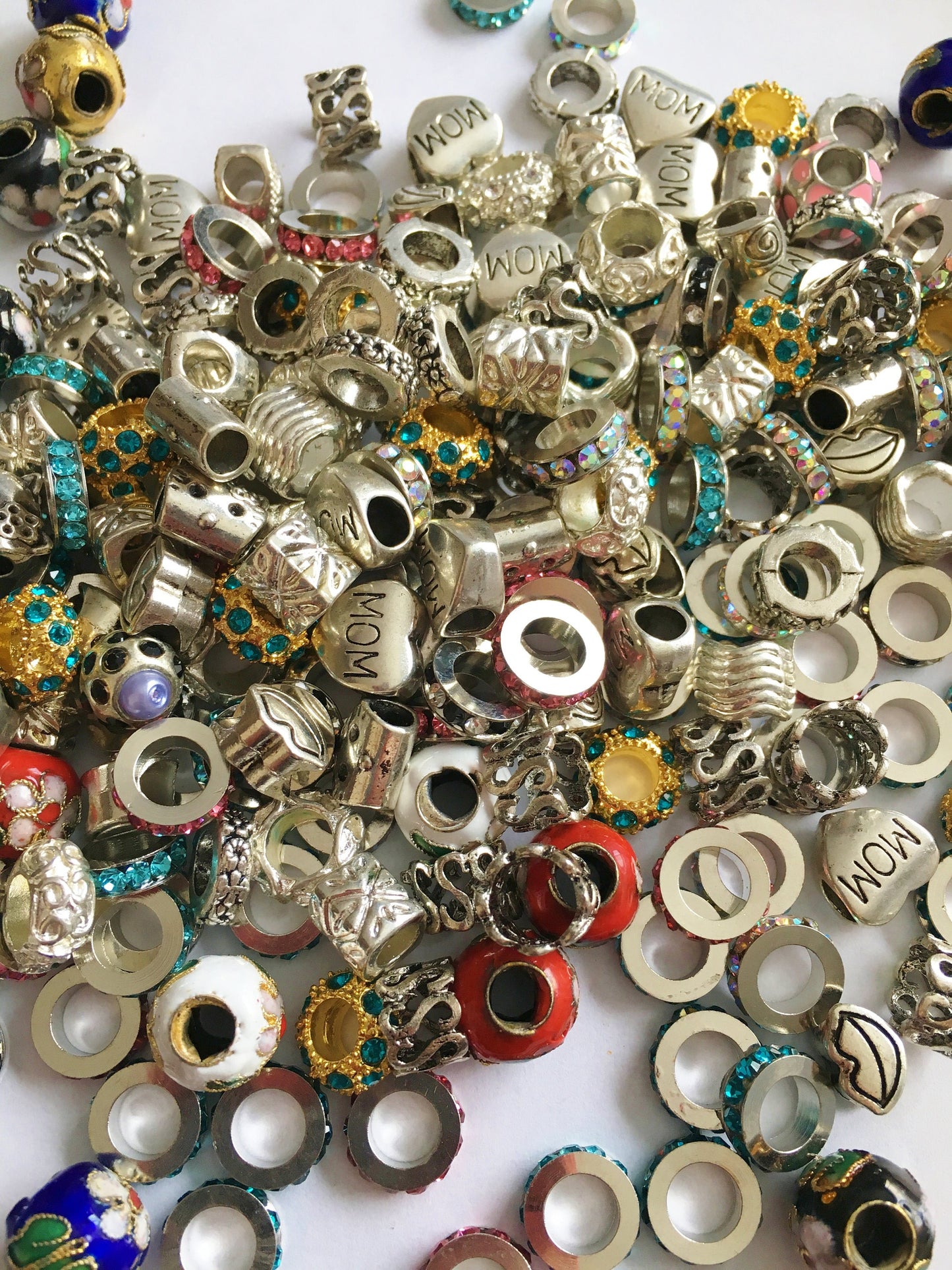 European spacer mix, large hole beads, big holes