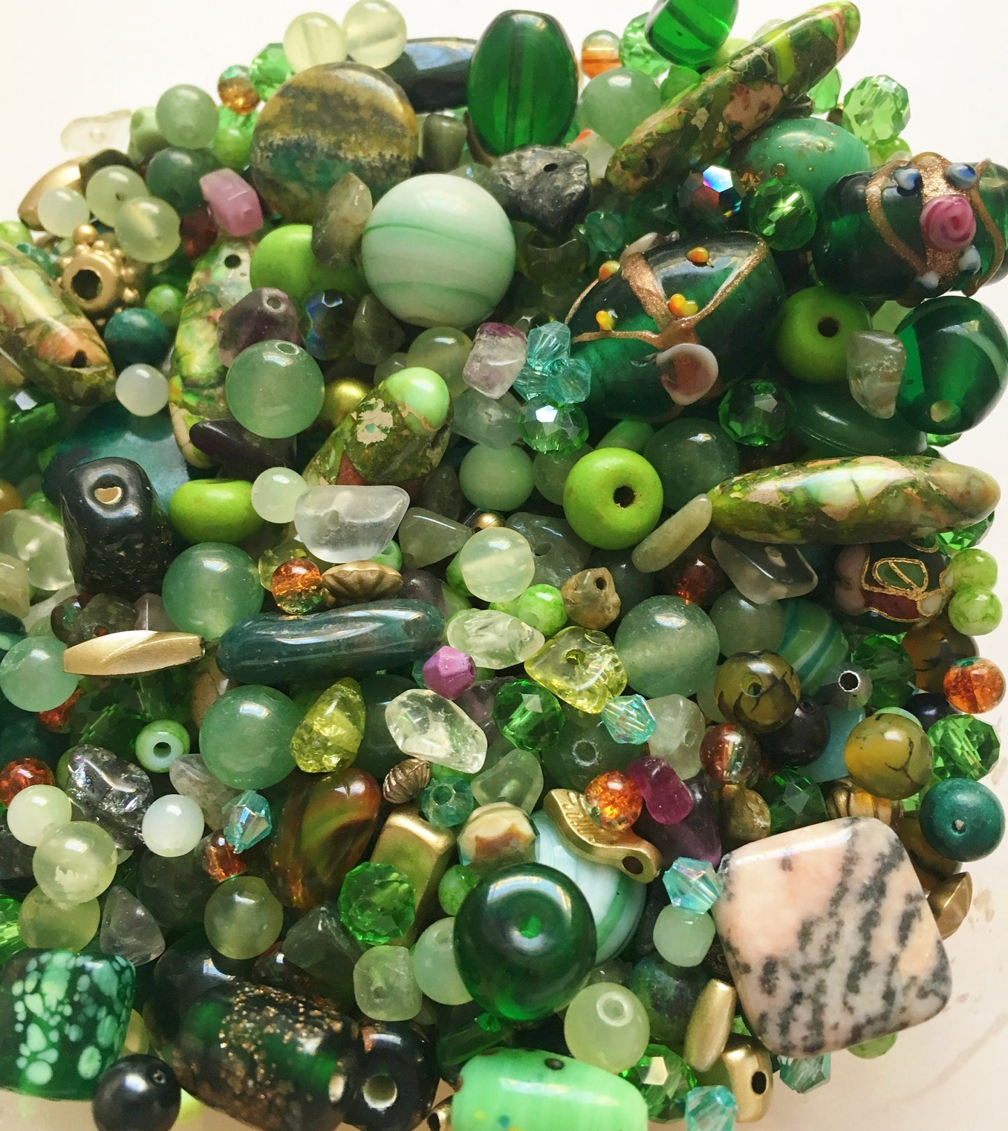 Green Bead soup, bulk Bead Mix in assorted   Crystal Glass Bulk beads mixed sizes bulk green beads