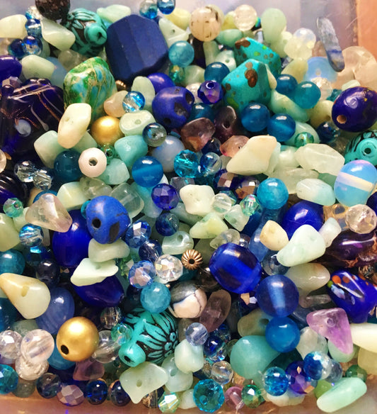 Blue bead soup mix, bulk bead mix blue creams  Bead Mix Glass assorted styles beads in different sizes and styles clear opaque mix