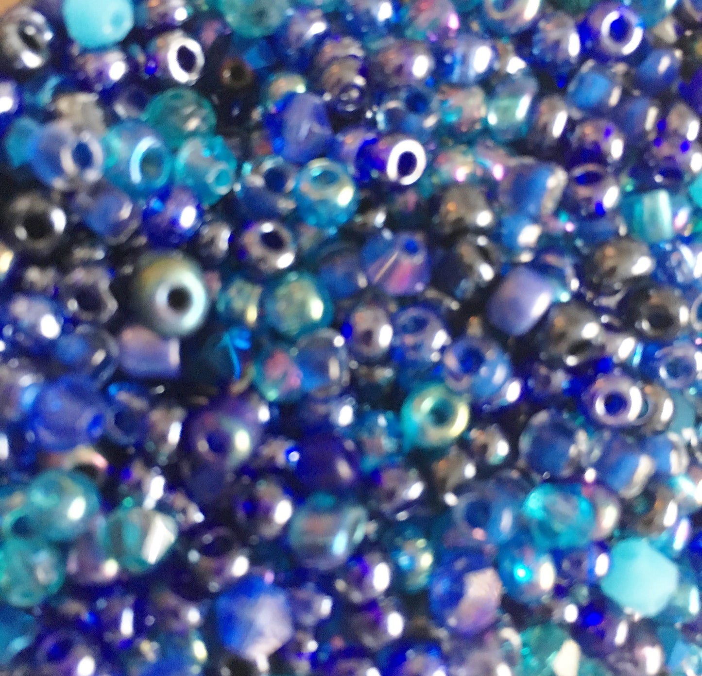 Blue Seed Bead Mix , assorted colors and sizes  glass bulk bead mix