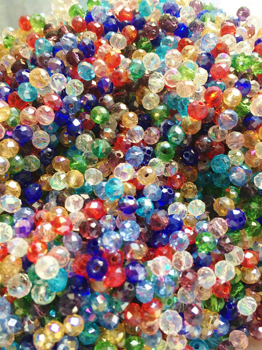 Faceted rondelle glass beads, 4mm crystal bead mix, assorted mixed colors, 4x3mm bead mix