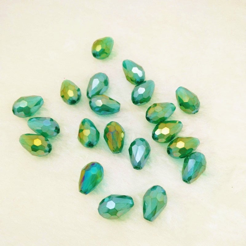 Glass faceted teardrop beads, drop beads 12x8mm in assorted colors in clear, opaque and coated styles