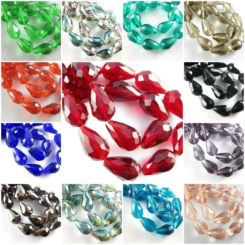 Glass faceted teardrop beads, drop beads 12x8mm in assorted colors in clear, opaque and coated styles