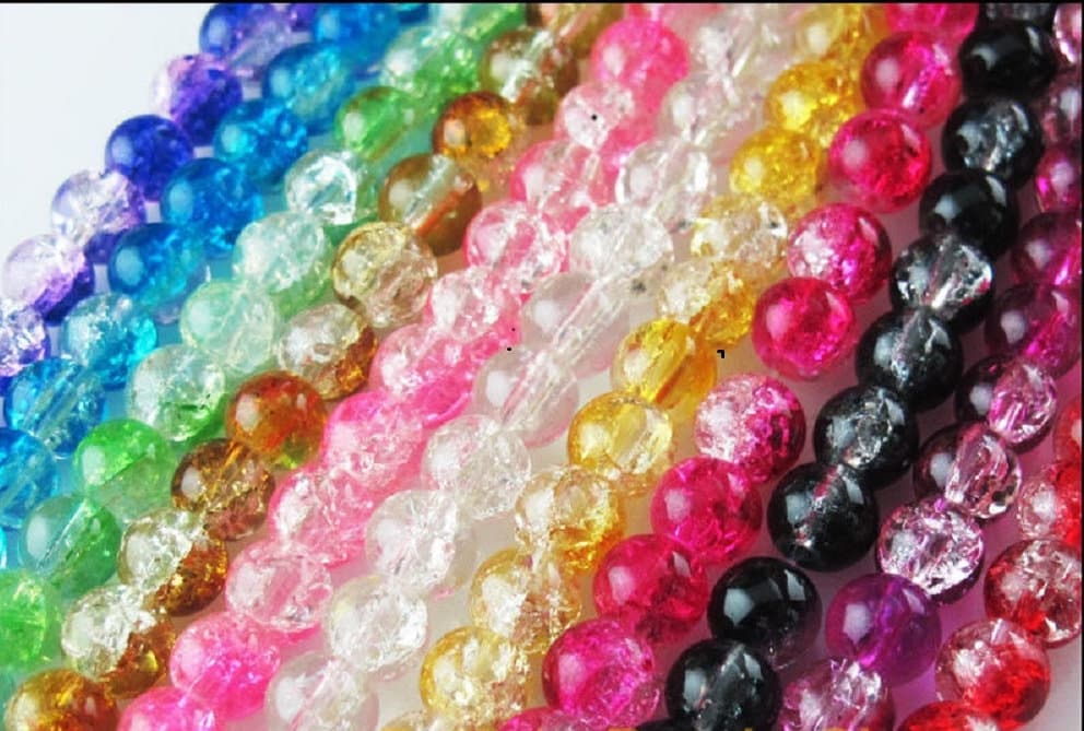 Glass crackle beads, 4mm  assorted colors, clear shades with bubble cracks bulk mix