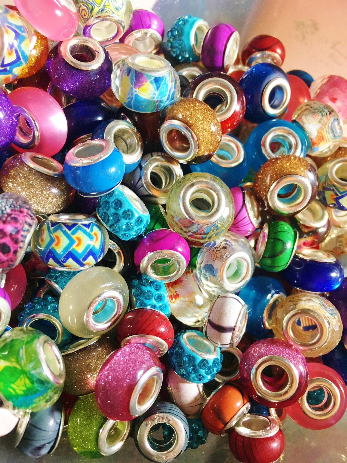 Acrylic European acrylic beads, Big Hole Bulk Mix, assorted styles and colors of euro beads