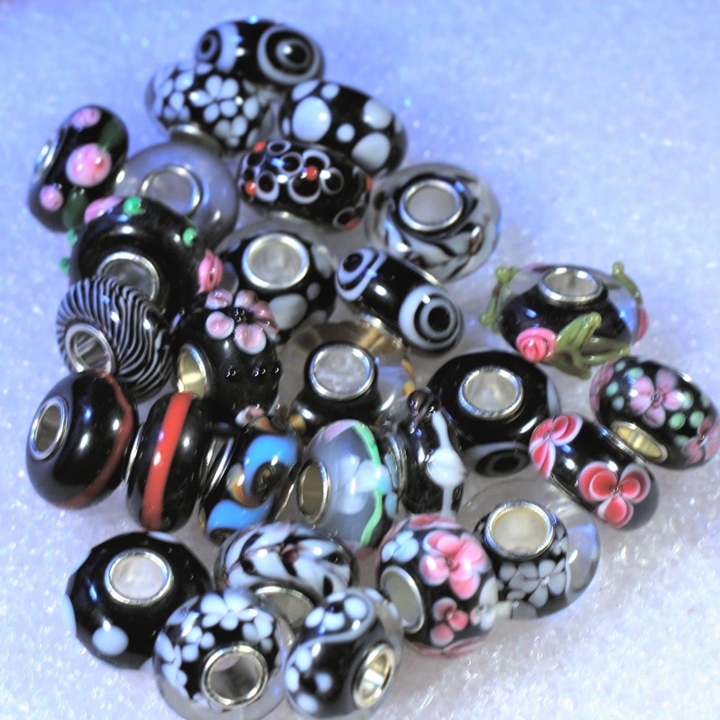 Glass beads, Bulk Euro mix of big hole beads, assorted colors of blacks and purples