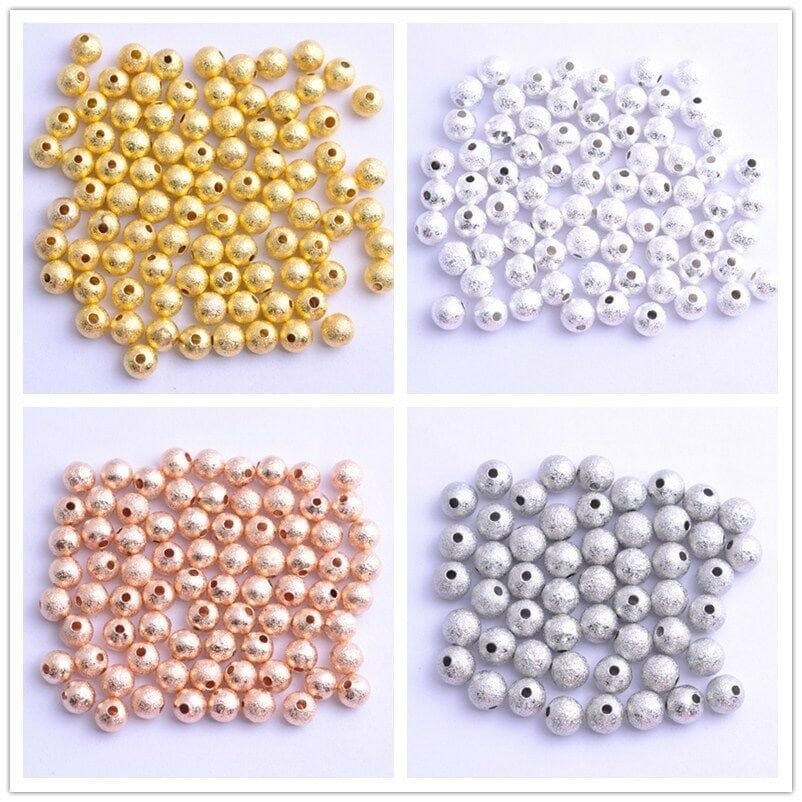 Silver textured metal bead, Silver plated 4mm spacer bead,  rose or gold plated bead, stardust pattern