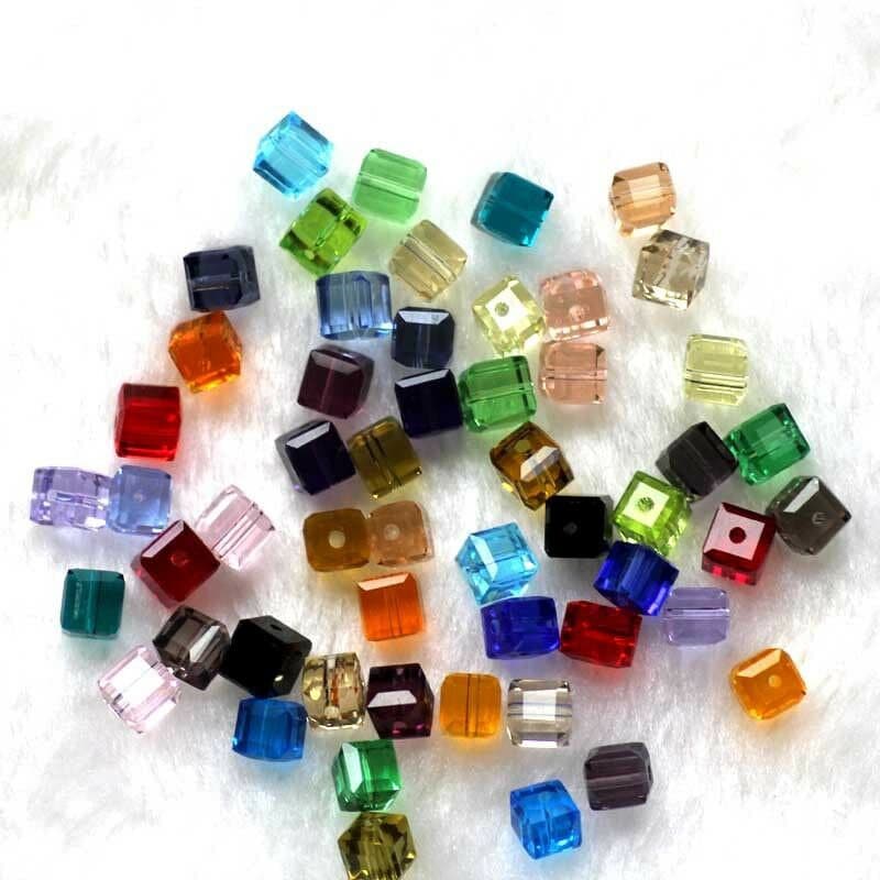 Cube faceted Crystal Glass , assorted square bead mix 6mm,  mixed colors