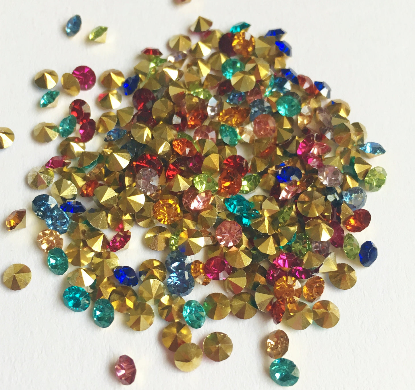 Birthstone Locket Charm bead bulk lot 4mm AB Gold backed rhinestone style