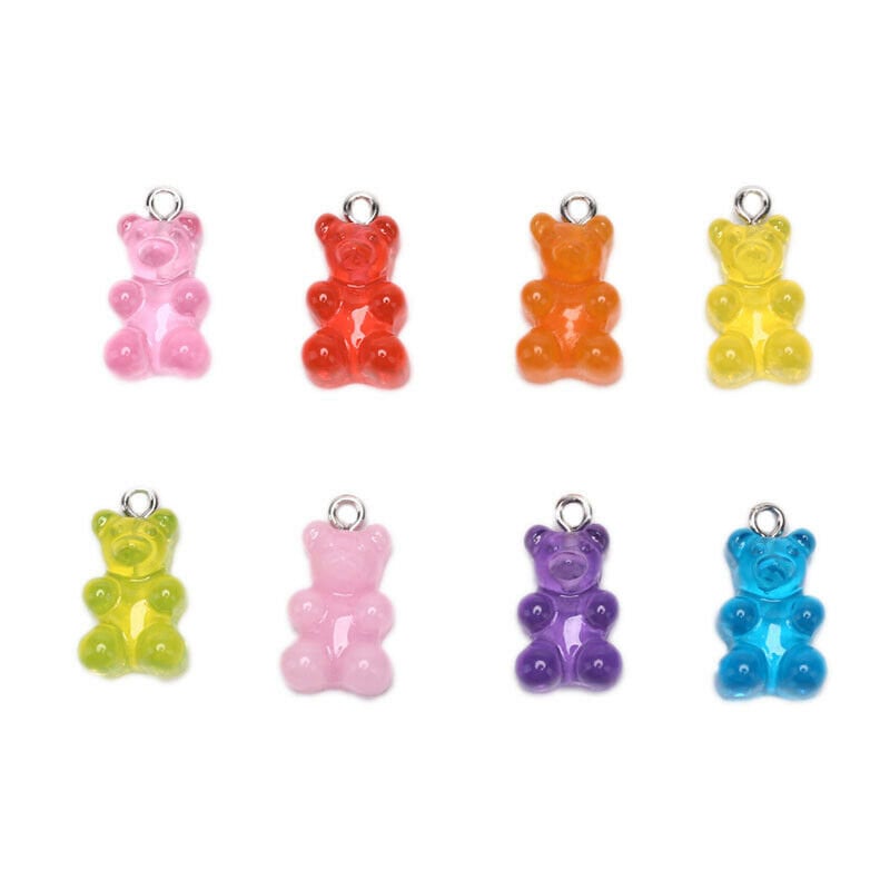 Bear Charms , clear and opaque, resin pendant charms. assorted color bears in mixed charm lot or single colors