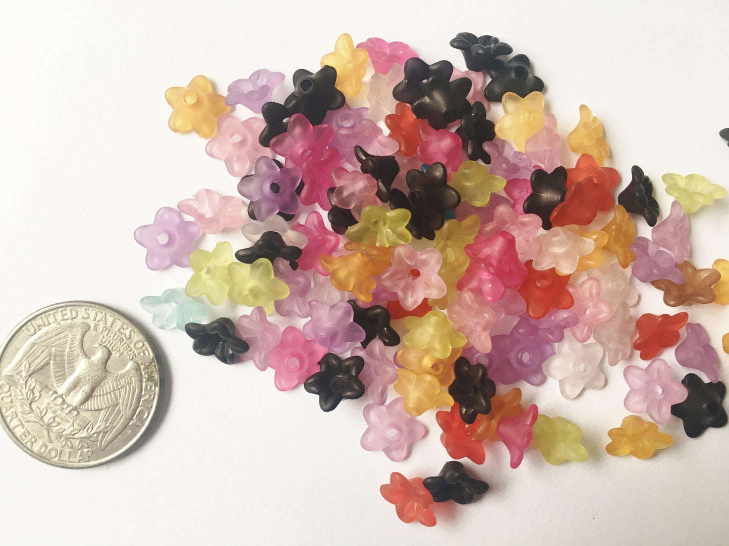 Flower bead cap mix, assorted bulk actylic flowers in mixed colors and styles, lightweight beads jewelry making