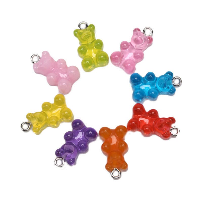 Bear Charms , clear and opaque, resin pendant charms. assorted color bears in mixed charm lot or single colors